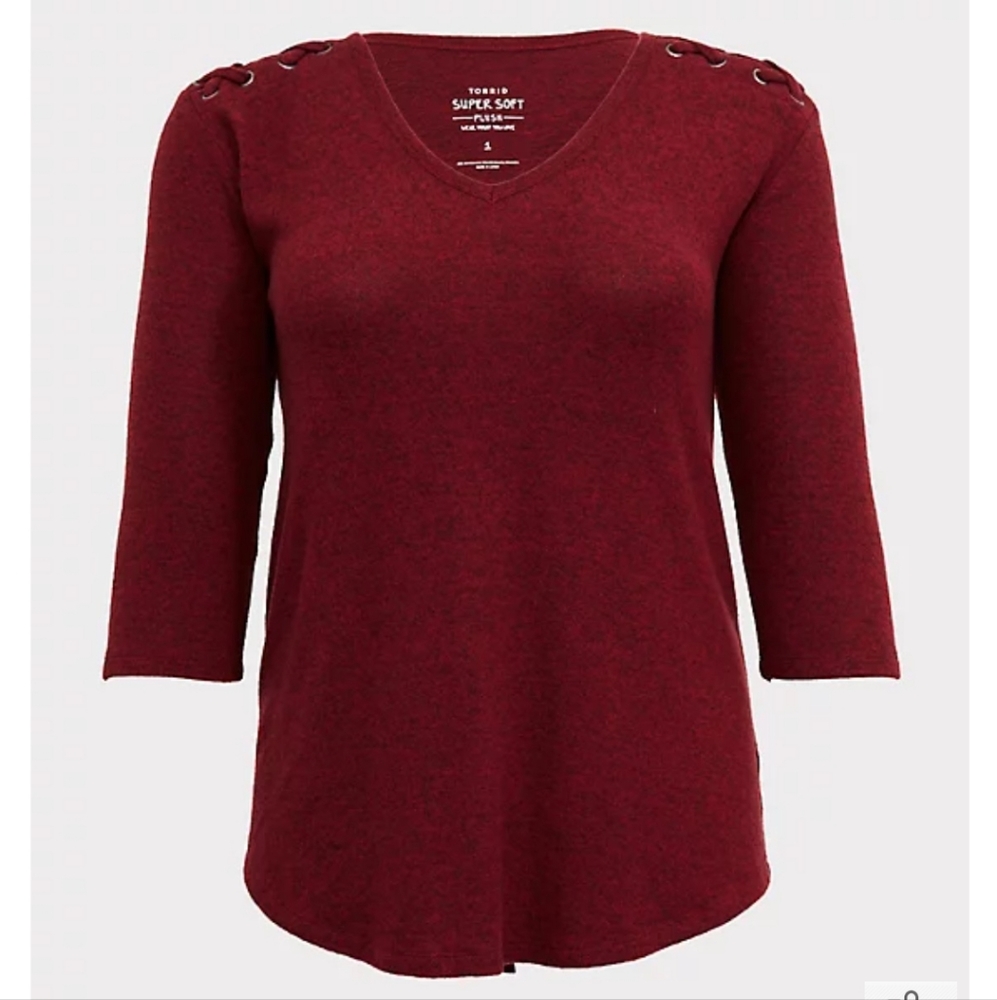 Torrid Super Soft Plush V-Neck Lace-Up Shoulder Detail Sweater